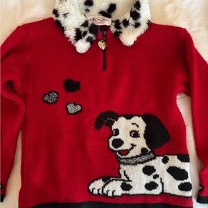 Vintage Red Dalmatian Sweater with Fuzzy Collar – Kids Size, Cozy and Fun Design
